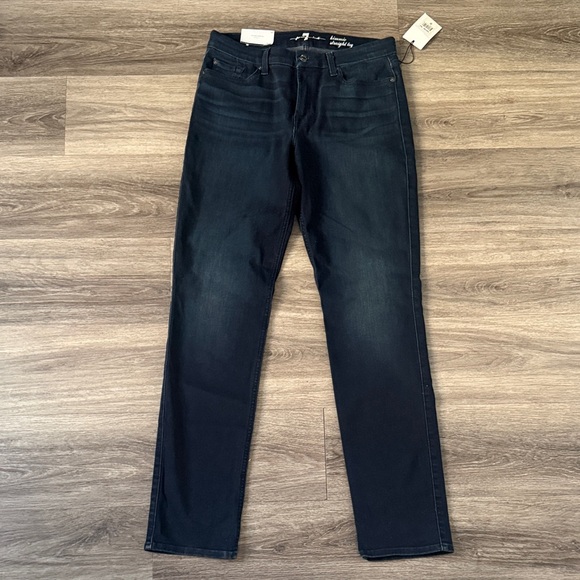 7 For All Mankind Dark Blue Jeans Kinmie Straight Leg Denim Size 32 Mid rise - Picture 2 of 7